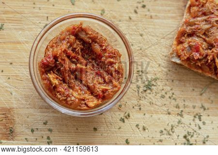 Zacusca With Mackerel Fish In A Bowl