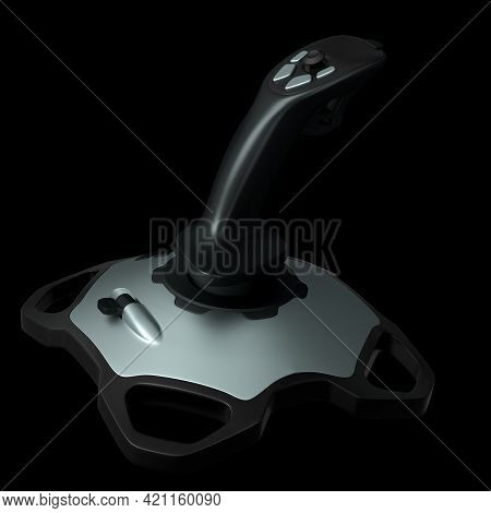Realistic Joystick For Flight Simulator Isolated On Black Background. 3d Rendering Of Streaming Gear