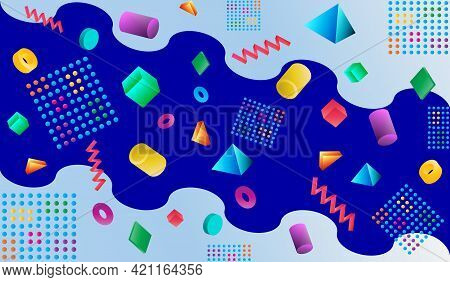 Vector. Abstract Background, Color Funky Memphis And Simple Geometric Various Shapes.