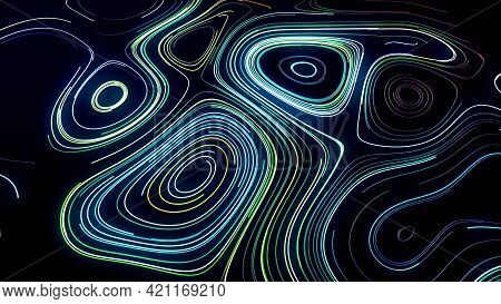 Abstract Compiting Neural Network Or Ai. Abstract Background With Lines. Multicolor Flash Of Curved 