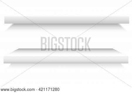 White Shelves. White Empty Room. Interior Design. Graphic Design. Front View. Stock Image. Vector Il