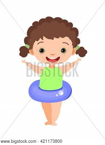 The Cheerful Girl Rejoices. Prepared For Water Games In The Sea, River Or Pool. In Beachwear. Isolat