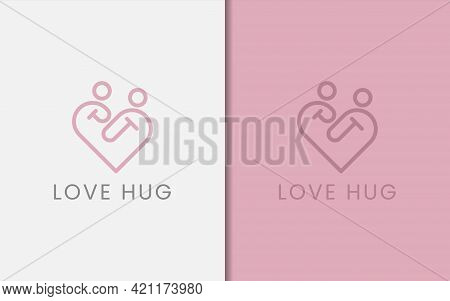 Abstract Hearth Shape Forming As People Who Are Hugging Logo Design. Graphic Design Element.