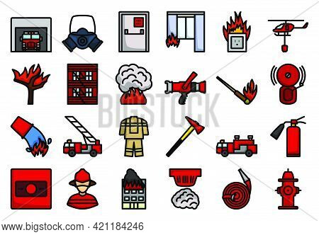Fireguard Icon Set. Editable Bold Outline With Color Fill Design. Vector Illustration.