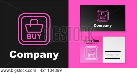 Pink Line Buy Button Icon Isolated On Black Background. Financial And Stock Investment Market Concep