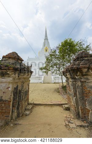 Beautiful Chedi Of Phukhao Thong In Ayutthaya, Thailand.