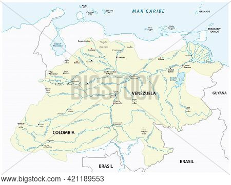 Vector Map Of The Orinoco River Drainage Basin
