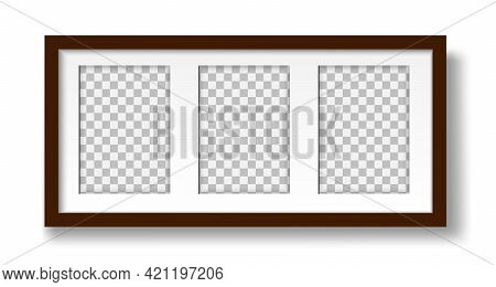 Frame For Three Photos With Passepartout On The Wall Mockup