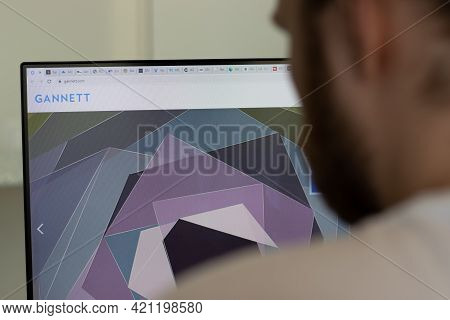New York, Usa - 1 May 2021: Gannett Company Website On Screen, Illustrative Editorial
