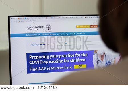 New York, Usa - 1 May 2021: American Academy Of Pediatrics Aap Company Website On Screen, Illustrati