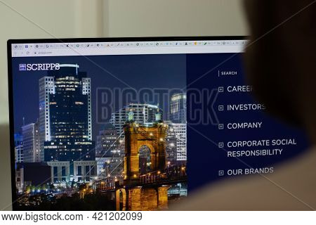 New York, Usa - 1 May 2021: E. W. Scripps Company Website On Screen, Illustrative Editorial
