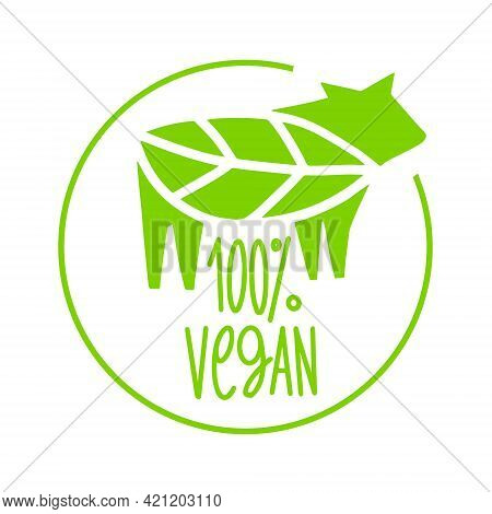 Vegan 100 Percent, Icon. Plant Based Food. Beyond Meat. Vegetarian Sign. Emblem For Packing With Ste