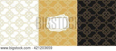 Art Deco Seamless Pattern. Dark Repeating Geometric Textures With Linear Grid. Dark Gold, White And 