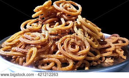 Indian Traditional Snack Chakli, A Spiral Shaped Crisp Deep Fried Snack, It Is Known As Chakali, Mur