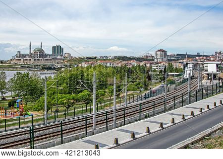 Kanarya,istanbul,turkey-may 20,2021.town And Nature View From Kucukcekmece Lake Shore Suburban Town 