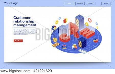 Customer Relationship Management Database Isometric Landing Page Template. Crm Hosting Website Inter