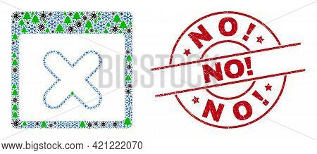 Winter Viral Mosaic Close Application Window, And No Exclamation. Red Round Stamp Seal. Collage Clos