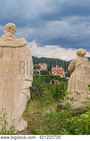 Castle and church in Valec, Western Bohemia, Czech Republic