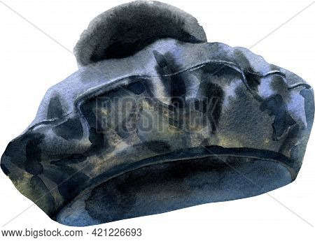 Soft Black Beret With Fluffy Pom-pom. Watercolor Drawing