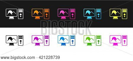 Set Photo Retouching Icon Isolated On Black And White Background. Photographer, Photography, Retouch