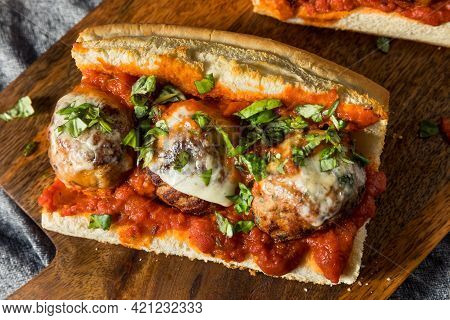 Homemade Cheesy Meatball Sub Sandwich