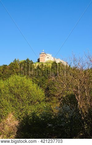 Scenic Landscape View Of Ruins Of Ancient Kremenets Castle On The Top Of The Hill. Famous Touristic 