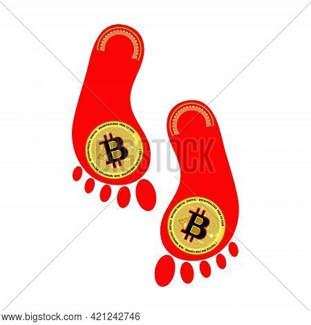 Bitcoin And The Red Trail. Falling Value Of Bitcoins. Fall Trade Concept. Vector Illustration. 10 Ep