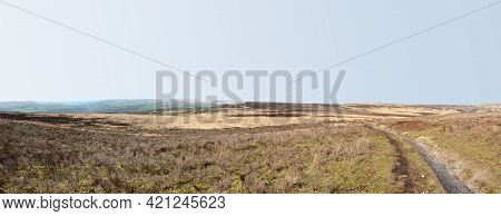 Wide Panoramic View Of Midgley And Wadworth Moors In Calderdale West Yorkshire With A Pathway Leadin