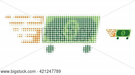 Rolling Dollar Baknote Halftone Dot Icon Illustration. Halftone Pattern Contains Round Elements. Vec