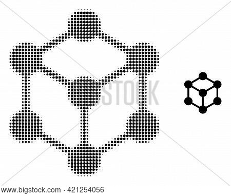 Cube Nodes Halftone Dot Icon Illustration. Halftone Pattern Contains Round Dots. Vector Illustration