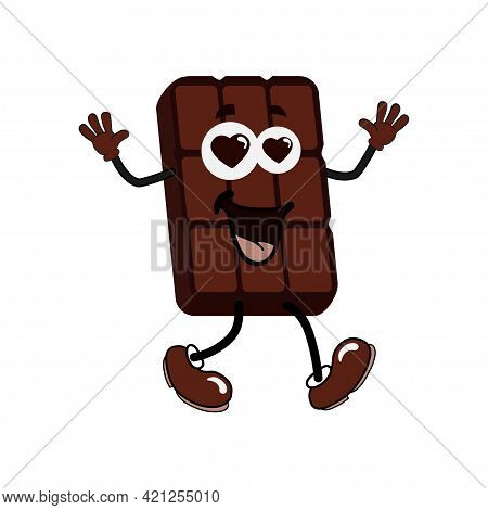 A Funny Cartoon Chocolate Bar Is Rushing For Everyones Chocolate Day. Expression Of Emotions For Des
