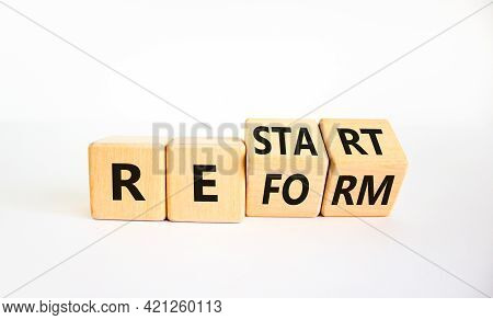 Restart And Reform Symbol. Turned Cubes And Changed The Word 'restart' To 'reform'. Beautiful White 