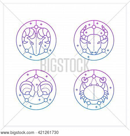 Zodiac Gradient Icons Set.fourth Fire Signs In Zodiac. Birth Symbols.cancer, Gemini, Aries, Taurus.m