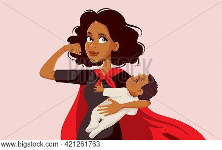 African Supermom Holding Her Baby Vector Illustration