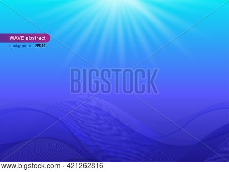 Abstract Wave On Blue Color Gradient Background With Blue Light Sparkles On Top, Vector Design, For 