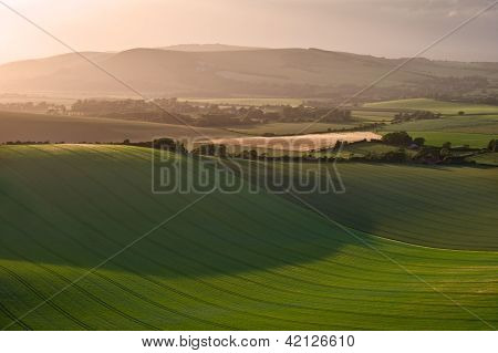 Beautiful English Countryside Landscape Over Rolling Hills
