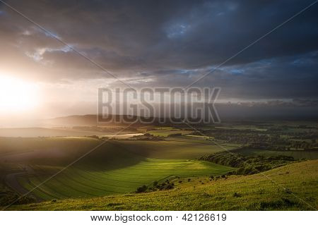 Beautiful English Countryside Landscape Over Rolling Hills