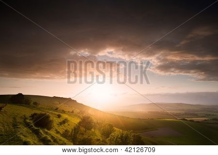 Beautiful English Countryside Landscape Over Rolling Hills