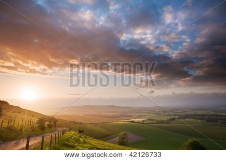 Beautiful English Countryside Landscape Over Rolling Hills