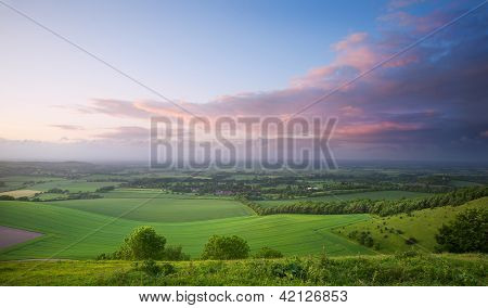 Beautiful English Countryside Landscape Over Rolling Hills
