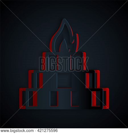 Paper Cut Yagna Icon Isolated On Black Background. Paper Art Style. Vector