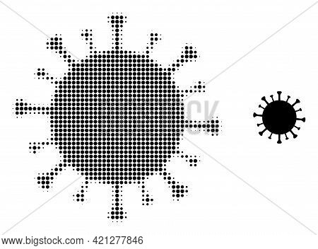 Covid-19 Virus Halftone Dotted Icon Illustration. Halftone Pattern Contains Round Elements. Vector I