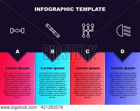 Set Line Chassis Car, Car Chain, Gear Shifter And High Beam. Business Infographic Template. Vector