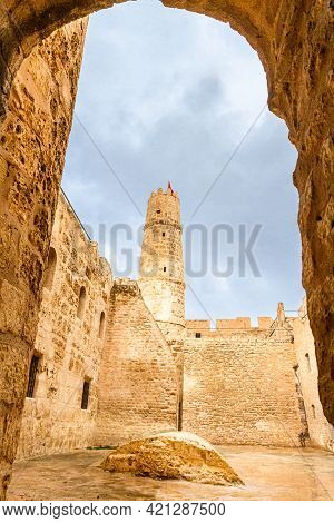 The Huge, Majestic Walls And Towers Of Ribat Fortress On A Rainy Day. Ribat Is An Architectural Jewe