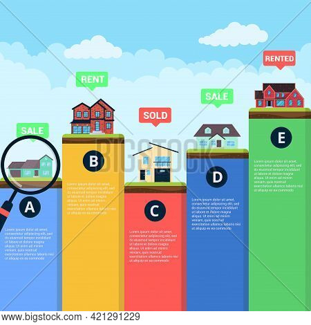 Houses Infographic Flat Style Design Vector Illustration. City Infographic With Grass And Houses. Ma