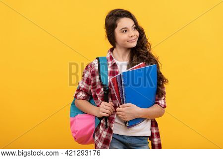 Education And Knowledge. High School. Schoolgirl With Notebook And Backpack.