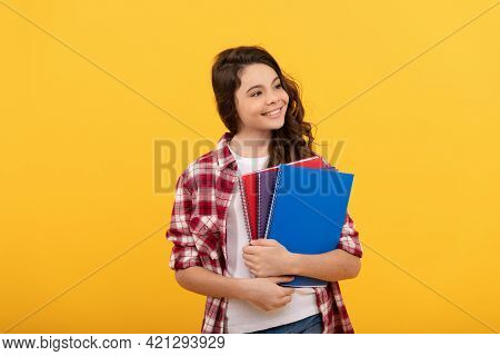 Schoolgirl With Notebook. Back To School. Teen Girl Ready To Study. Happy Childhood. Cheerful Kid