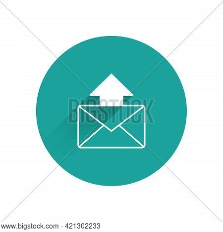 White Mail And E-mail Icon Isolated With Long Shadow. Envelope Symbol E-mail. Email Message Sign. Gr