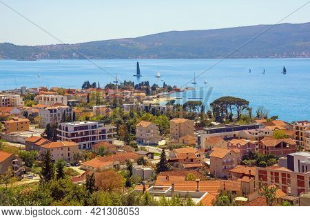 Beautiful  Mediterranean Landscape  On Sunny Summer Day.  Montenegro, Adriatic Sea, View Of Bay Of K