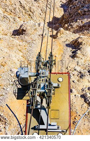 Cable Car On Tahtali Mountain Not Far From Kemer Town. Antalya Province, Turkey. Closeup Of Passenge